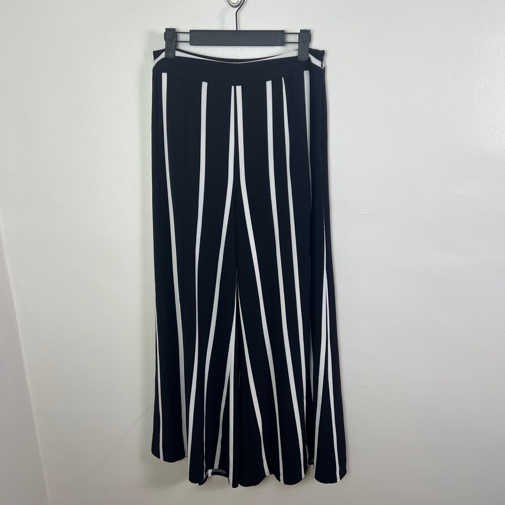 Who What Wear Black White Striped Wide Leg Palazzo Pants Women's Size 6